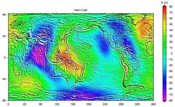 missões ERS-1/2, GEOSAT e T/P. O modelo abrange as latitudes 8ºS a 82ºN com uma resolução espacial de 2.