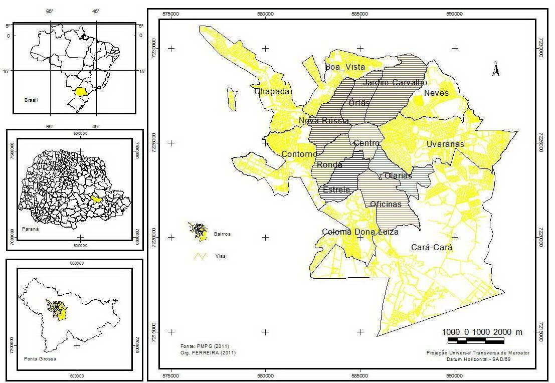 (2001). Foram selecionadas as praças presentes na área central e em sete bairros contíguos a esta (Figura 1).