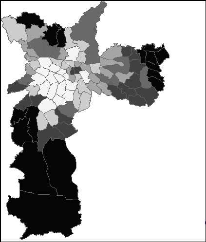 Modelos no espaço absoluto: geo-campos e geoobjetos Exemplo de geo-campo (imagem IKONOS do Rio de Janeiro) e de conjunto de geo-objetos (distritos da cidade de São Paulo).