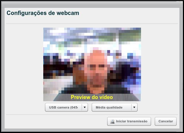 7. Compartilhamento de vídeo Para compartilhar a imagem de sua webcam com os outros usuários presentes na sala, clique no ícone Transmitir sua câmera.