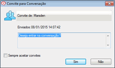 Figura 2-2 Caixa de mensagem Convite para Conversação Se não aparecer a lista de participantes nessa conversação, clique em Controle.