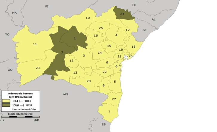 Mapa 70 Razão de sexo (1) dos matriculados na educação profissional técnica de nível médio (2) Bahia 2010 Fonte: Inep.