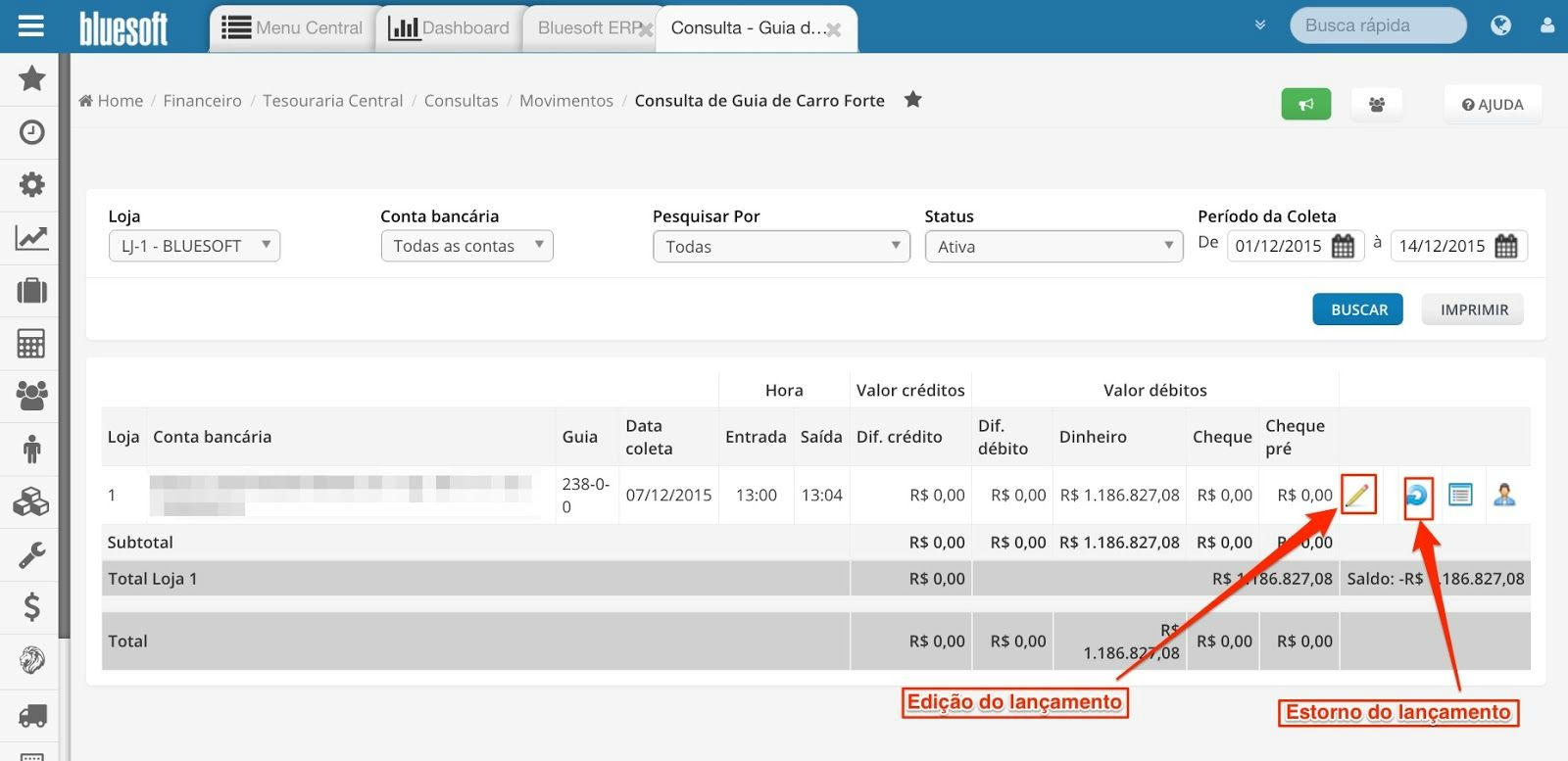 Consultas Cheques Troca Dinheiro por Cheque: Consulta das saídas em Dinheiro e entrada em Cheque.