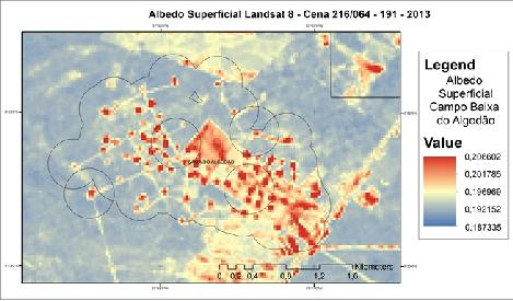 tropicais semiáridas é de aproximadamente 0,14 (Figura 3). Figura 3: Estimativa de albedo superficial pelo método GeoBia de parte do Campo de Canto do Amaro.