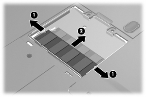 8. Levante a tampa do compartimento do módulo de memória (2) e afaste-a do computador. 9. Se estiver a substituir um módulo de memória, remova o módulo de memória existente: a.