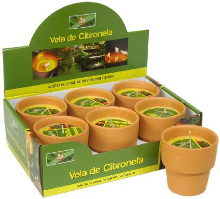 VELAS DE CITRONELA 2038 Tocha Bambú 8,5x60cm c/ vidro Embalagem c/12 Cada Tocha: R$12,90 2040 - Cada vela R$6,90 Lanterna vidro 7,7x6,6cm Cx.