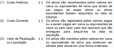 06. Relacione a base de mensuração na primeira coluna com a descrição respectiva na segunda coluna e, em