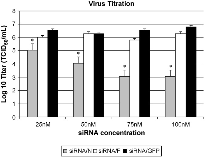 Queda nos títulos virais pelo sirna/n Fig. 2. Transfected cells monolayer were infected with AMPV after 6 h posttransfection.