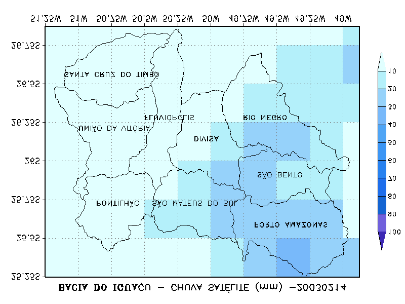 87 devidos à superestimativa da chuva por satélite já na escala diária, o que acarreta em grandes diferenças para a agregação nos dois anos. As figuras 5.12 e 5.