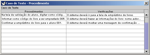 Figura 8: Cadastro do ambiente necessário e dos procedimentos especiais para o caso de teste Figura 9: Cadastros dos procedimentos para execução do caso de teste Como mencionado anteriormente, os