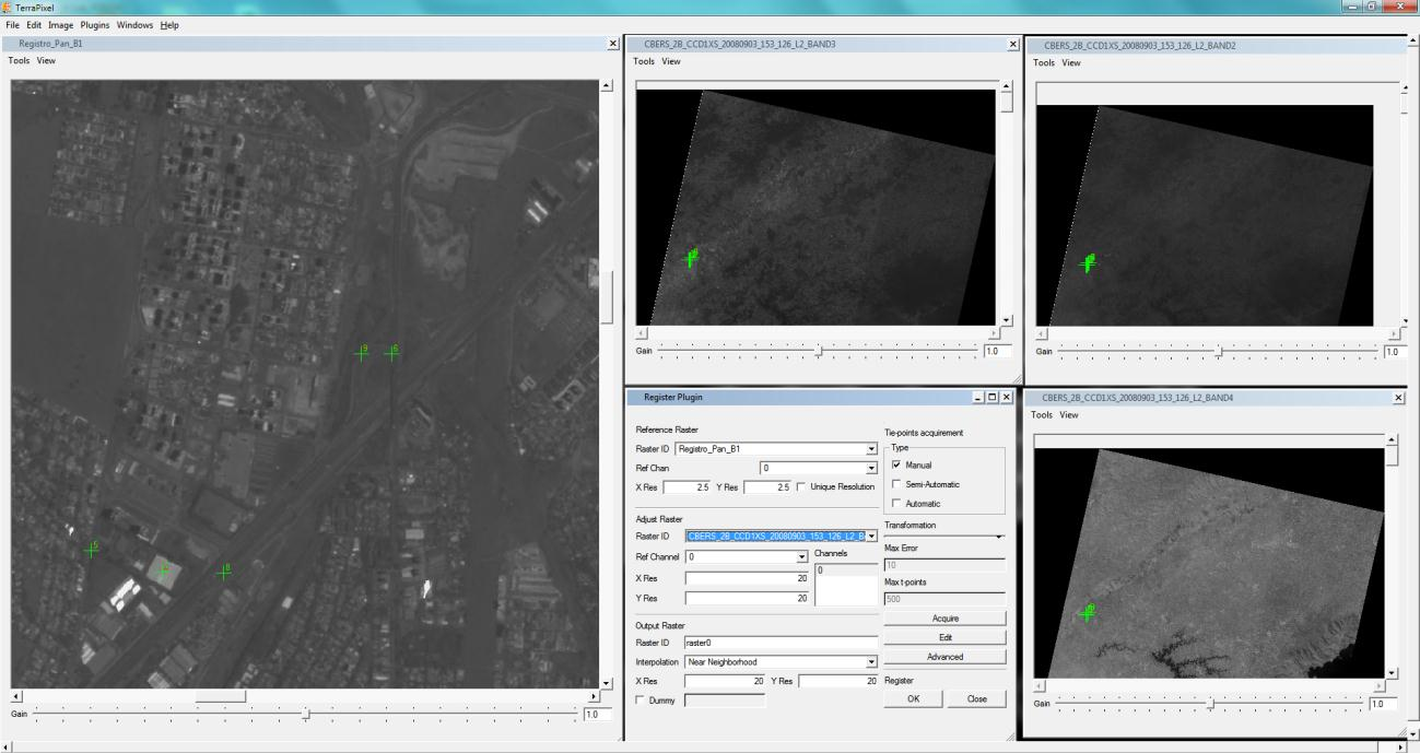 Figura 5. Aquisição de pontos de controle do recorte para registro da banda Pan no Terra Pixel.