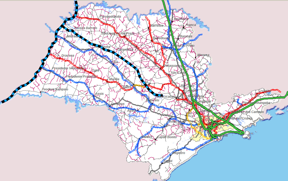 A Infraestrutura Logística de São Paulo RODOVIAS: 33.000 km Pista Simples Pista Dupla Vicinal FERROVIAS: 5.