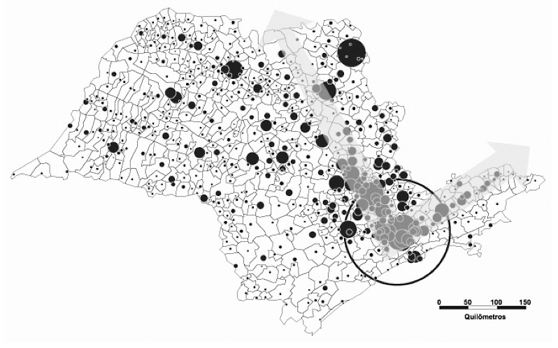 A IMPORTÂNCIA DA MACROMETRÓPOLE PAULISTA Figura 6 Eixos econômicos principais no Estado de São Paulo.