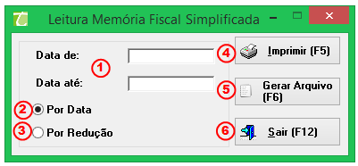 2. LMFS (Leitura de Memória Fiscal Simplificada): para comandar a Leitura da Memória Simplificada, com seleção por período de data e por intervalo de CRZ (Contador de Redução Z), possibilitando a