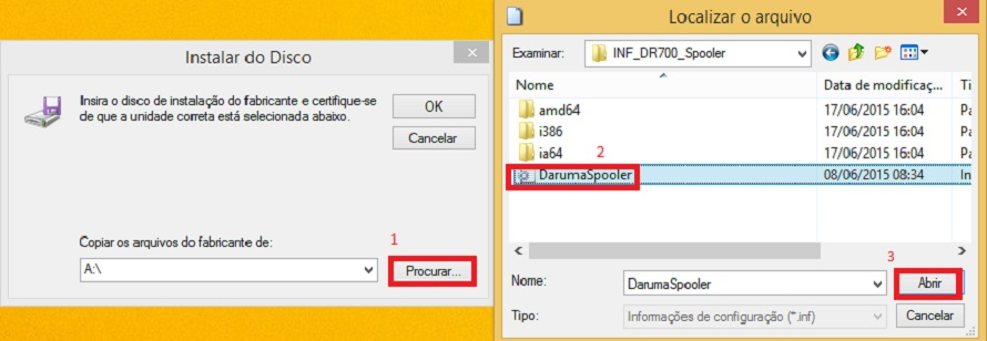 Na tela que aparecer, selecione a opção Procurar, e localize os arquivos do driver Spooler. Clique em DarumaSpooler.