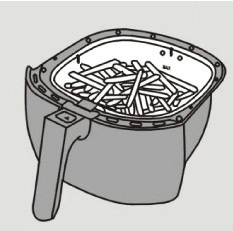 2. Retire cuidadosamente a bandeja para fora da fritadeira I (fig.6) (fig. 6) 3. Coloque os alimentos no cesto. (fig.7) Não utilize a bandeja sem o cesto.