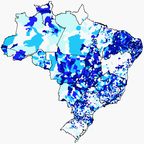 Evolução da cobertura da ESF Actual % of population covered by health family teams Brazil, 1998 2005 1998 1999