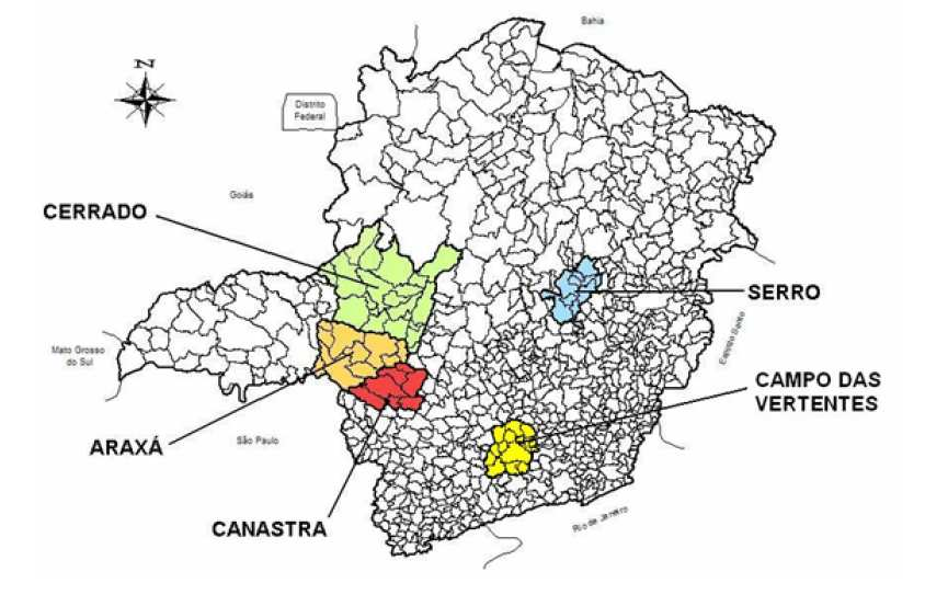 Fonte: EMATER (2012). Figura 1 - Regiões produtoras de queijos Minas artesanais.