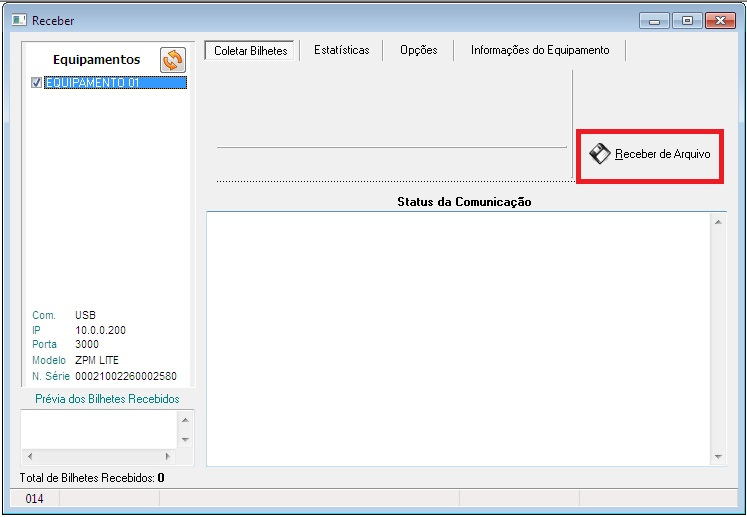 Irá começar a puxar as batidas que existe dentro do relógio. Em STATUS DA COMUNICAÇÃO, irá aparecer a previa dos bilhetes recebidos quando a comunicação for concluída e esta finalizada.