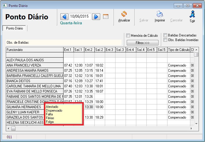 2 Lançar Justificativas, clique com botão direto no mouse em cima do dia que esta em branco, depois selecione a