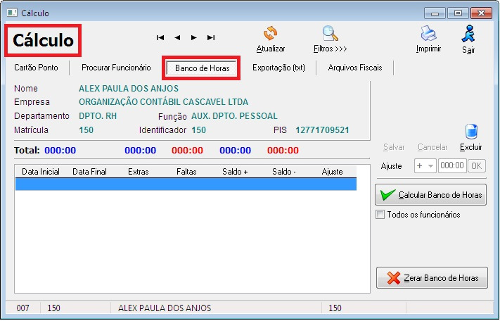 BANCO DE HORAS O banco de horas é uma ferramenta onde você pode somar todas as horas extras dos funcionários por um longo período, e também somar as horas faltas de períodos grandes.