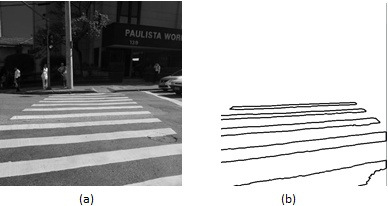 Figura 10 Reconhecimento efetuado pelo sistema Quanto ao tempo de processamento foi definido como um dos objetivos do sistema que a detecção da faixa de pedestres fosse realizada num espaço de tempo