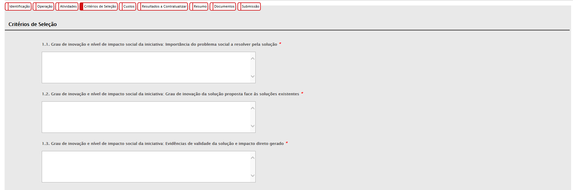 Após confirmação do separador Critérios de Seleção, é disponibilizado o separador de consulta Custos, que deverá ser confirmado, sendo esta secção apenas para consulta/confirmação.