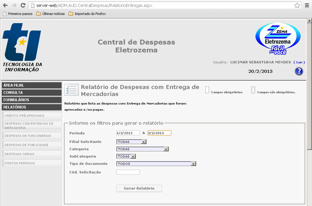 PÁGINA: 24 / 31 Ao informar os parâmetros de