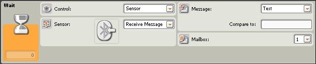 RECEIVE MESSAGE Figura 10 Painel de parâmetros para o bloco de espera (Receive Message) Neste parâmetro é escolhido o sensor a utilizar que neste caso é o bluetooth do NXT receber uma mensagem