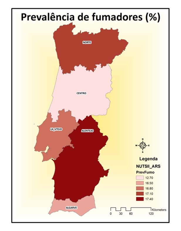 Prevalência de fumadores 15 anos Regiões Prevalência (%) Norte