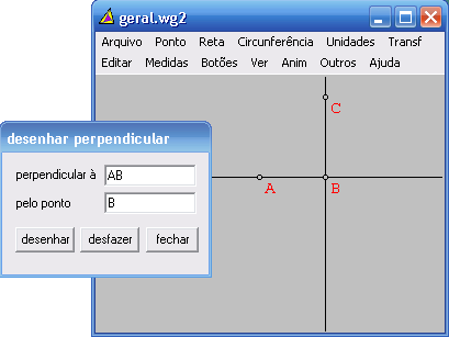 Oficina Wingeom 10 GERAL Traçar uma reta perpendicular a uma reta qualquer AB passando
