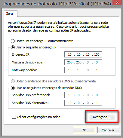 TCP/IP, clique em Avançado.