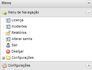 A barra de menu do Aker Web Defender e localizada no lado esquerdo da tela principal.