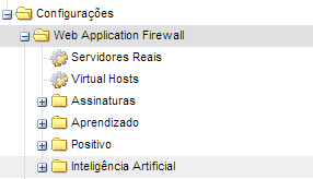 Figura 32 - Módulo Configurações O módulo Web Application Firewall permite que o usuário configure servidores, certificados digitais, sítios virtuais,