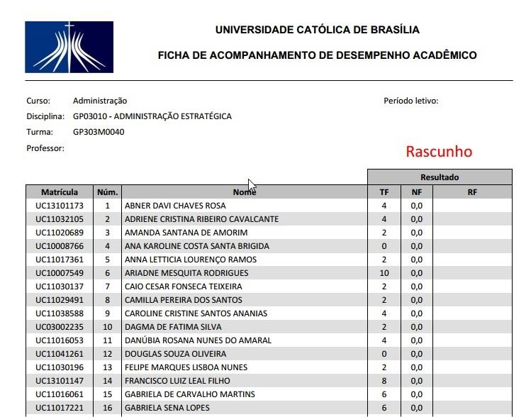 Este mesmo processo deve ser feito para a impressão de diario de classe frequência em branco.