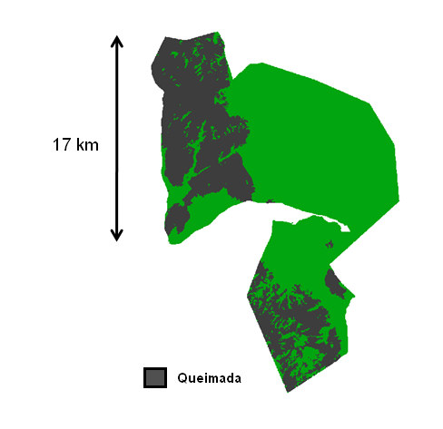 13 Área total: 320 km 2 Área queimada: 112 km 2 (35%) PARQUE NACIONAL DE BRASÍLIA Localizado no Distrito Federal, praticamente na região urbana de Brasília, seu área é de 454km 2 Figura 22.