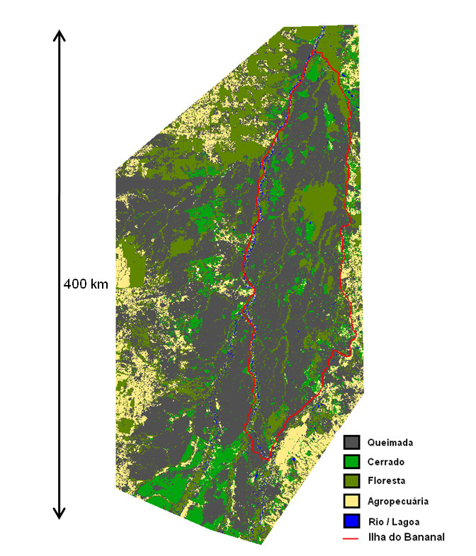 4 Área queimada: 30.000 km 2 PARQUE NACIONAL DO ARAGUAIA O Parque Nacional do Araguaia ocupa pouco mais que 25% da Ilha do Bananal: 5.500 km 2 Figura 4.