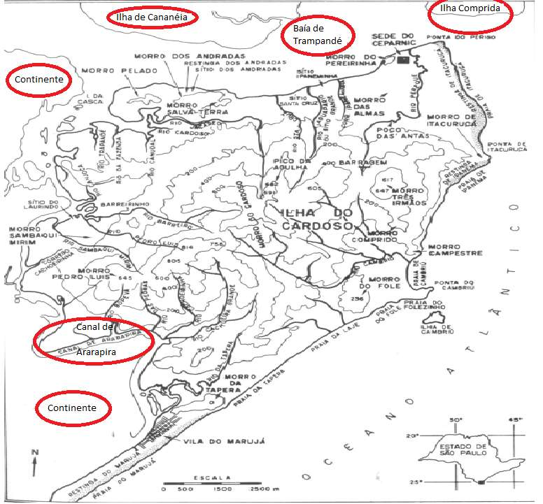 17 Figura 2: Localização do Parque Estadual da Ilha do Cardoso com destaque às ilhas vizinhas e aos canais limítrofes. 3.