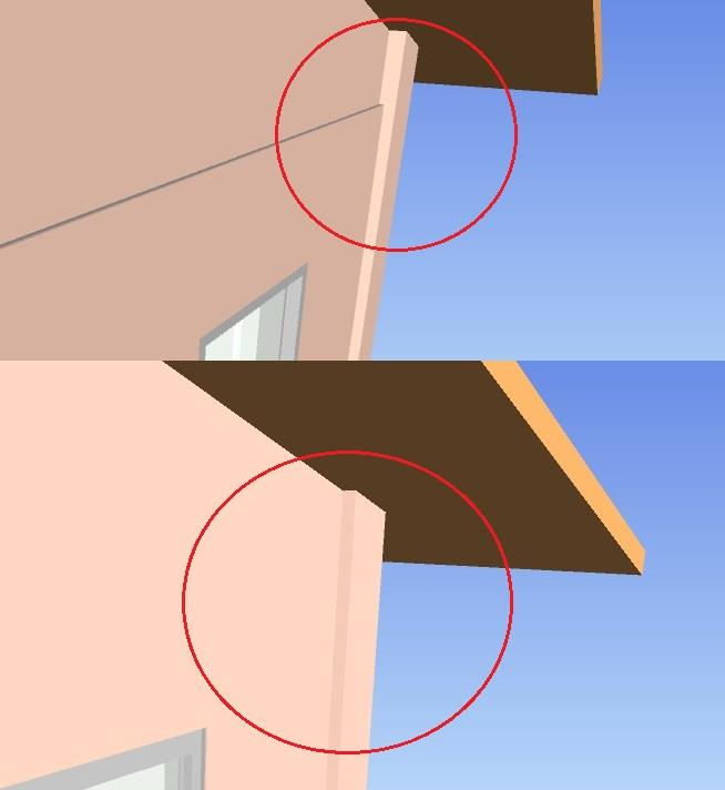 102 Figura 63: Detalhes de fachada do modelo 2 (acima) e do modelo 1 (abaixo) causando diferença nos quantitativos dos revestimentos e pintura (Reprodução Navisworks).
