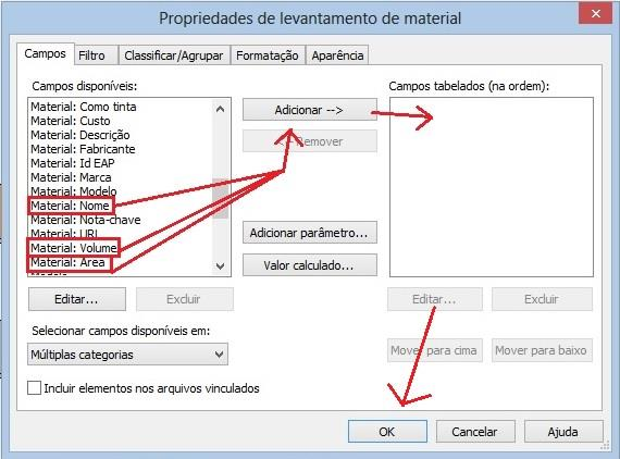 Figura 30: Etapa d do processo de quantificação com o Revit e) Após isso, chegou-se a uma tabela com os