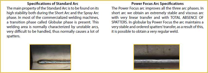 A Solução que Permite uma maior Produtividade A diferença entre soldadura MIG-MAG Standard e Power Focus A diferença entre ambas verifica-se na concentração e precisão do arco.