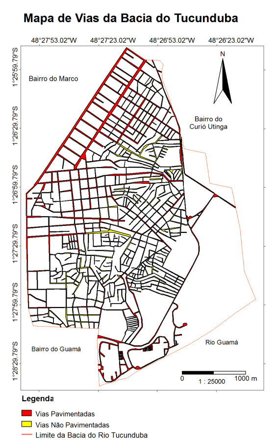 Figura 4: Mapa de Vias. Fonte: MATOS, 2013. Essas alterações primeiramente se voltaram para caráter urbano, que a bacia acabara de receber através do processo de ocupação espontânea.