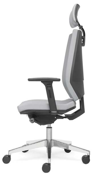 Back: Medium. Net. Height regulatable lumbar support. Seat: Molded foam. Base: Polyamide or polished aluminum. Mechanism: Sync. Seat depth regulation.