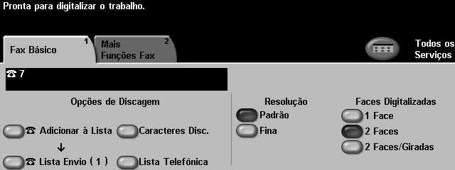 Como enviar um fax (Servidor) Posicione os documentos no Recirculador de Originais na ordem (1,2,..) e com a página INSIRA AS OPÇÕES DE FAX Botão Fax Fax básico. Selecione o botão Fax.