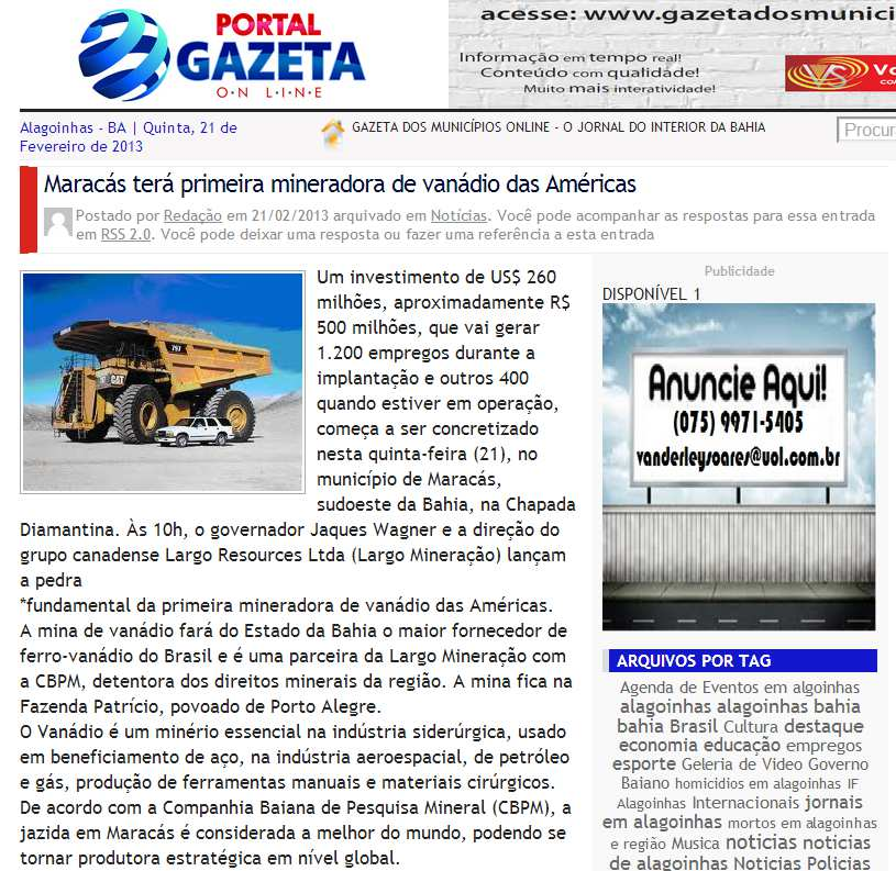 Veículo: Portal Gazeta on line Data: 21/02/2013 Hora: 09.