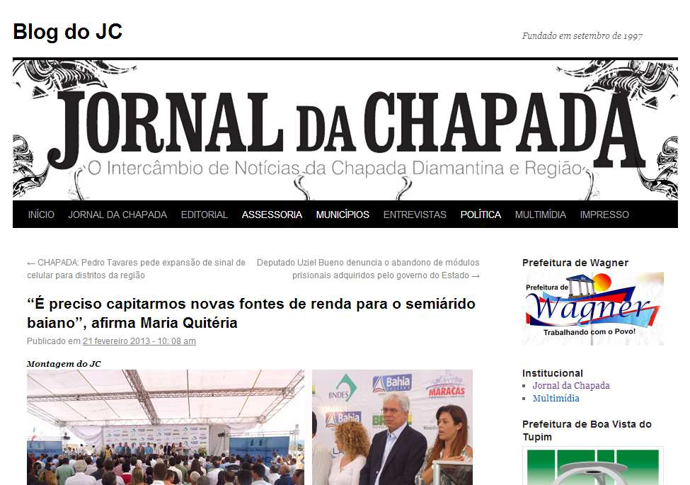 Veículo: Portal Jornal da Chapada Data: 21/02/2013 Hora: 10.