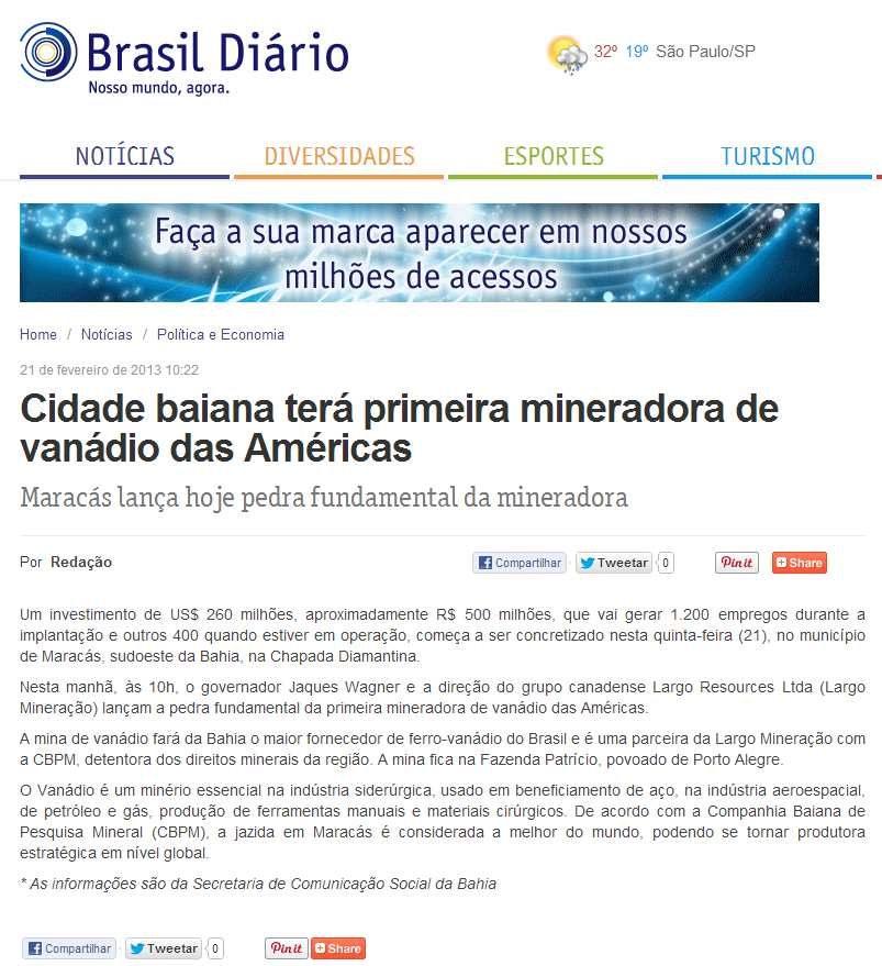 Veículo: Portal Brasil Diário Data: 21/02/2013 Hora: 10.