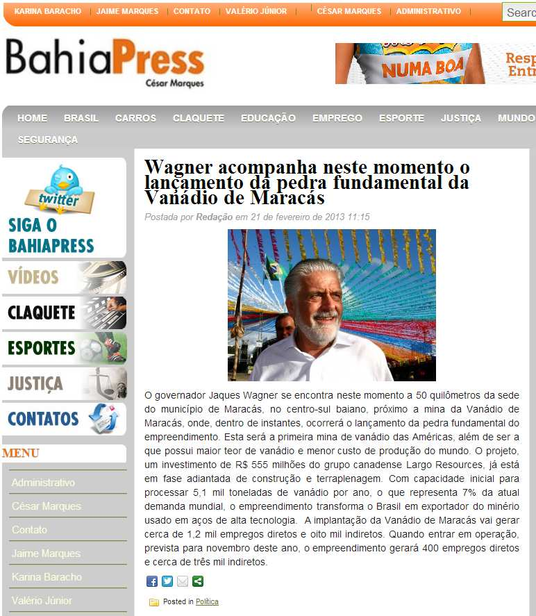 Veículo: Portal Bahia Press Data: 21/02/2013 Hora: 11.