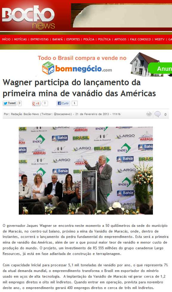 Veículo: Portal Bocão News Data: 21/02/2013 Hora: 11.16h Editoria: Notícias Cidade: Salvador Linkhttp://bocaonews.