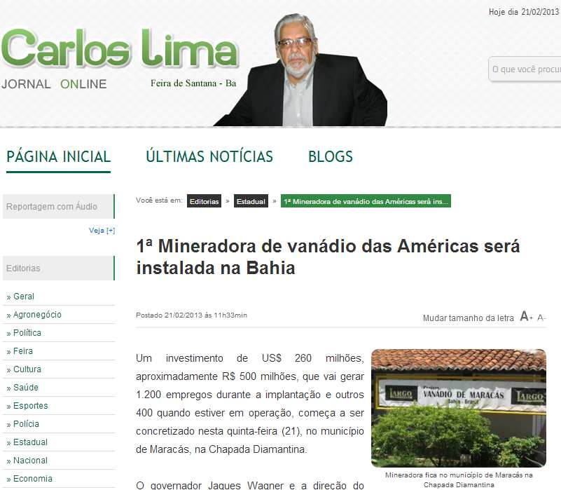 Veículo: Portal Carlos Lima Data: 21/02/2013 Hora: 11.